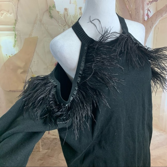 NEW Eloquii Cold Shoulder Sweater with Feather Trim Sweater - Picture 5 of 11
